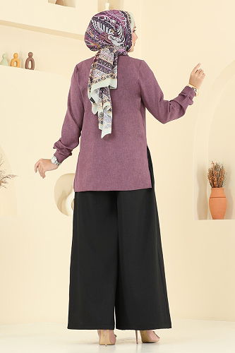 moda selvim طقم ليلكي غامق وأسود 2006FON792 - Thumbnail