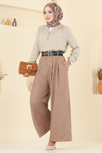 moda selvim طقم لون الحجر المنك الغامق 2006FON792 - Thumbnail