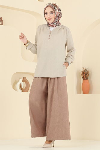 moda selvim طقم لون الحجر المنك الغامق 2006FON792 - Thumbnail