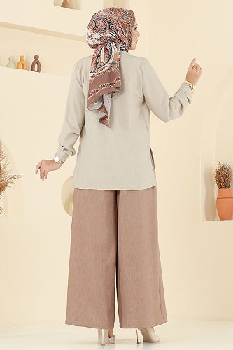 moda selvim طقم لون الحجر المنك الغامق 2006FON792 - Thumbnail