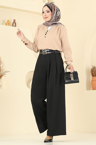 moda selvim طقم بيج وأسود 2006FON792 - Thumbnail