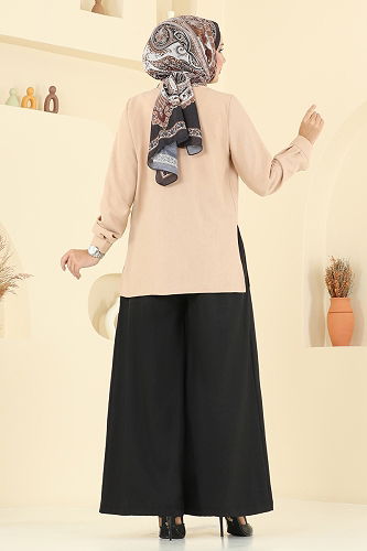 moda selvim طقم بيج وأسود 2006FON792 - Thumbnail