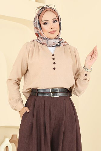 moda selvim طقم بيج وبني 2006FON792 - Thumbnail