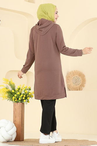 moda selvim طقم بيج وردي وأسود 2007FON792 - Thumbnail