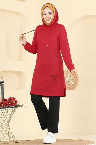 moda selvim Combined 2007FON792 Red & Black - Thumbnail