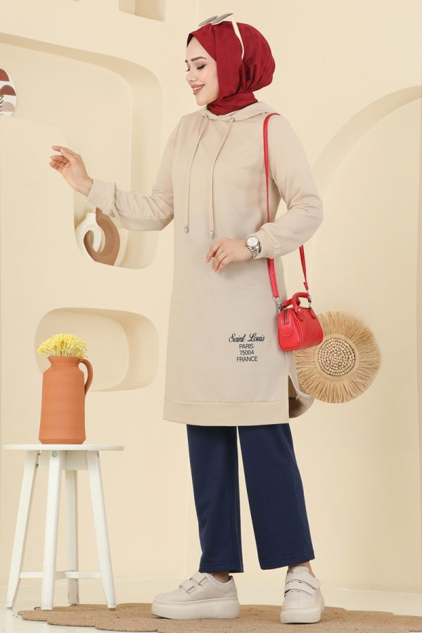 Modaselvim الاطقم طقم بيج وكحلي 2007FON792