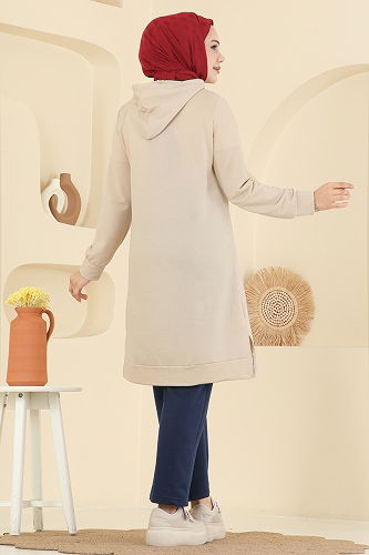 moda selvim طقم بيج وكحلي 2007FON792 - Thumbnail