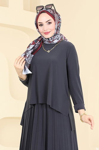 moda selvim طقم رمادي غامق 2008MEY846 - Thumbnail