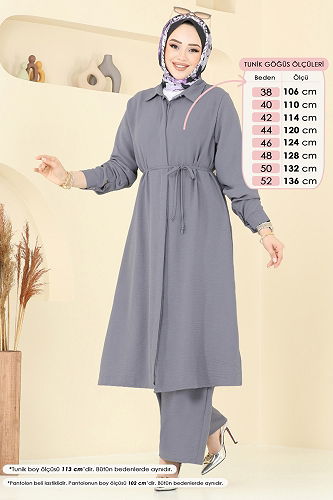 moda selvim طقم رمادي 2017MEY846 - Thumbnail