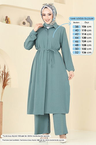 moda selvim طقم أخضر باهت 2017MEY846 - Thumbnail