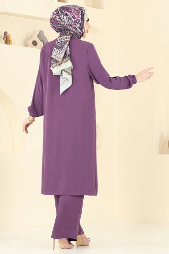 moda selvim طقم ليلكي غامق 2019MEY846 - Thumbnail