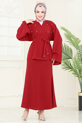 moda selvim طقم احمر 2021ARL1089 - Thumbnail