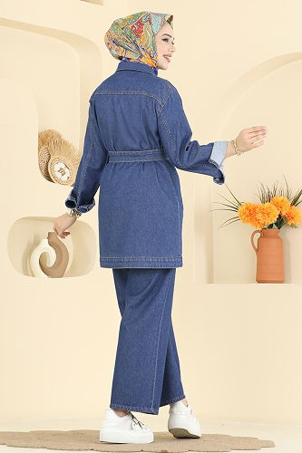 moda selvim طقم جينز غامق 202505TEG847 - Thumbnail