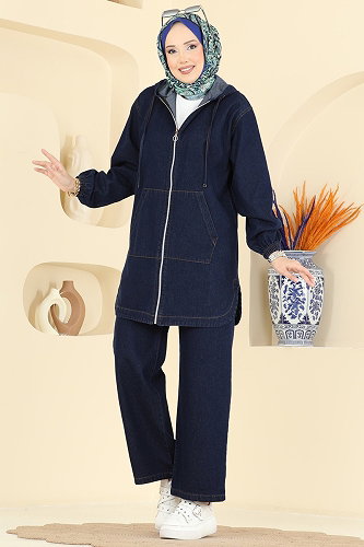 moda selvim طقم جينز غامق 202506TEG847 - Thumbnail