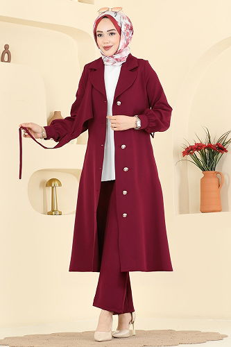 moda selvim طقم خمري 2030FON792 - Thumbnail