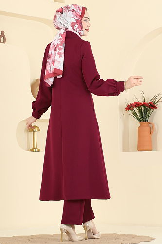 moda selvim طقم خمري 2030FON792 - Thumbnail