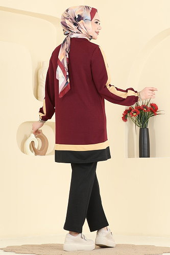 moda selvim Combined 2031FON792 Burgundy & Black - Thumbnail