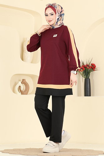 moda selvim طقم خمري و أسود 2031FON792 - Thumbnail