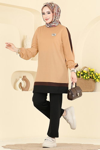 moda selvim طقم بيج فاتح &أسود 2031FON792 - Thumbnail