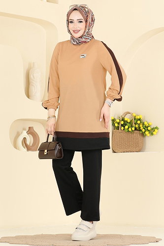 moda selvim طقم بيج فاتح &أسود 2031FON792 - Thumbnail