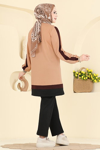 moda selvim طقم بيج وأسود 2031FON792 - Thumbnail