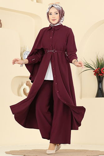 moda selvim طقم خمري 2054FMZ1159 - Thumbnail