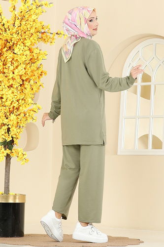 moda selvim طقم أخضر عشبي 206OZN1046 - Thumbnail