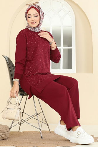 moda selvim Combined 206OZN1046 Burgundy - Thumbnail