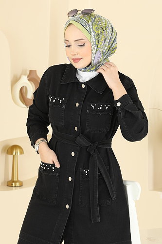 moda selvim طقم جينز أسود 2103ORG1169 - Thumbnail