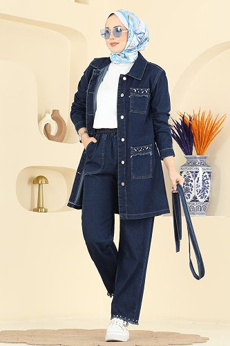 moda selvim طقم جينز غامق 2103ORG1169 - Thumbnail