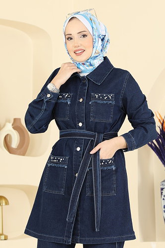 moda selvim طقم جينز غامق 2103ORG1169 - Thumbnail