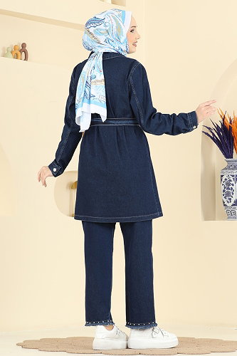 moda selvim طقم جينز غامق 2103ORG1169 - Thumbnail