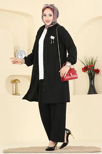 moda selvim طقم أسود 210BO429 - Thumbnail