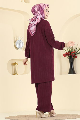 moda selvim طقم خمري 210BO429 - Thumbnail