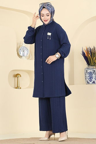 moda selvim طقم كحلي 210BO429 - Thumbnail