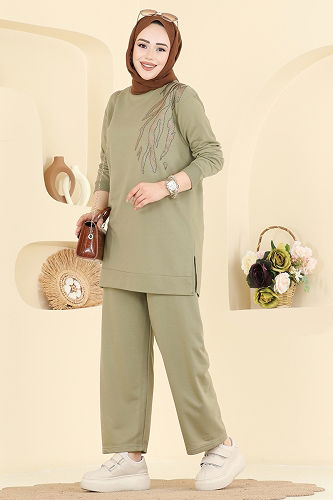 moda selvim طقم أخضر عشبي 210OZN1046 - Thumbnail