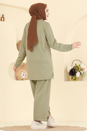 moda selvim طقم أخضر عشبي 210OZN1046 - Thumbnail