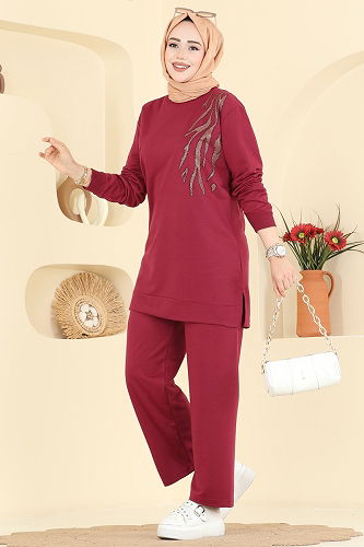 moda selvim طقم خمري 210OZN1046 - Thumbnail