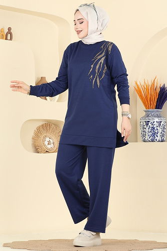 moda selvim طقم كحلي 210OZN1046 - Thumbnail