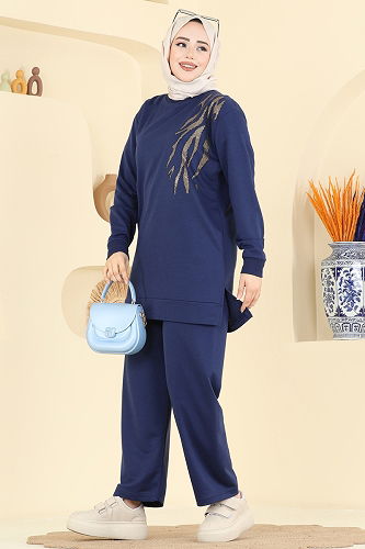 moda selvim طقم كحلي 210OZN1046 - Thumbnail