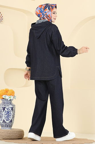 moda selvim طقم جينز غامق 21119MPR1163 - Thumbnail