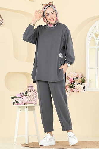 moda selvim طقم رمادي غامق 21189MPR1163 - Thumbnail