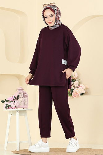 moda selvim طقم خمري 21189MPR1163 - Thumbnail