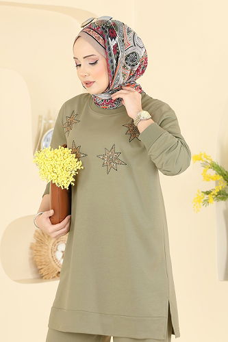 moda selvim طقم أخضر عشبي 211OZN1046 - Thumbnail