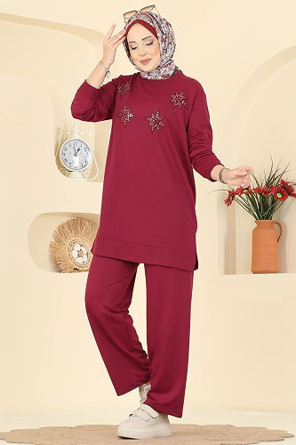 moda selvim طقم خمري 211OZN1046 - Thumbnail