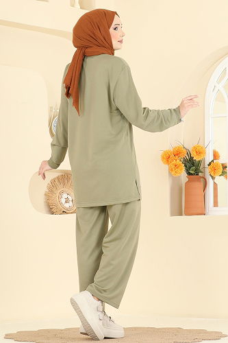 moda selvim طقم أخضر عشبي 212OZN1046 - Thumbnail