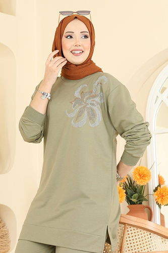 moda selvim طقم أخضر عشبي 212OZN1046 - Thumbnail