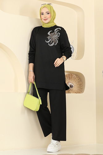 moda selvim طقم أسود 212OZN1046 - Thumbnail