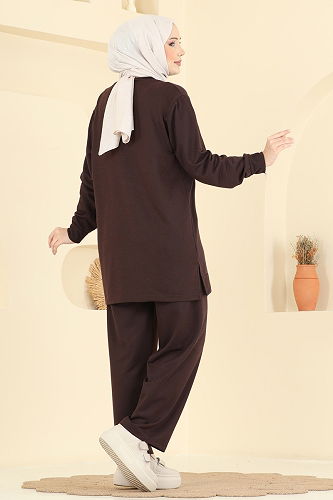 moda selvim طقم بني 212OZN1046 - Thumbnail