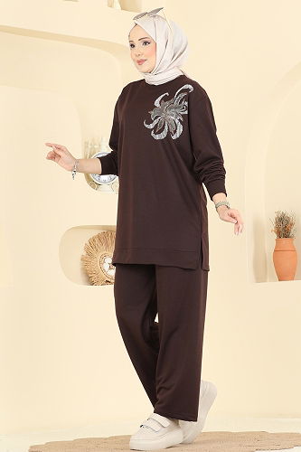 moda selvim طقم بني 212OZN1046 - Thumbnail